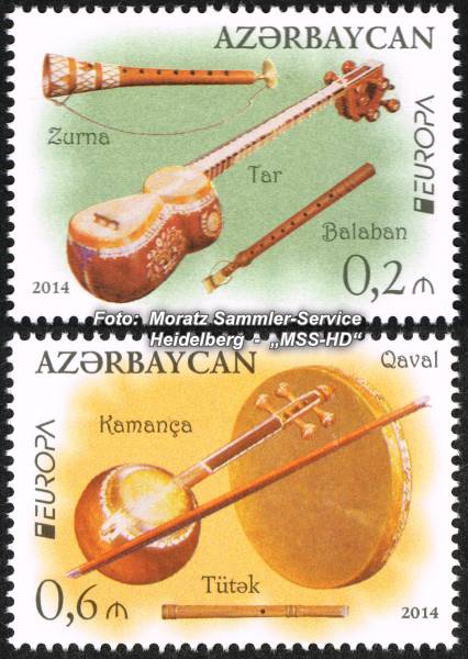 Stamp issue Azerbaijan: EUROPA CEPT Companionship 2014 - National music instruments