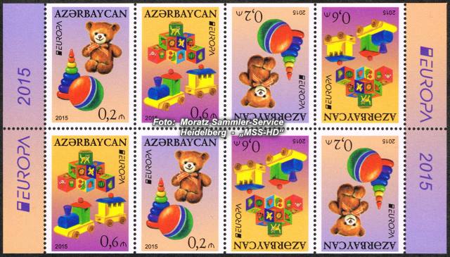 Briefmarken-Ausgabe Aserbaidschan: EUROPA CEPT Gemeinschaftsausgabe 2015 - Historisches Spielzeug