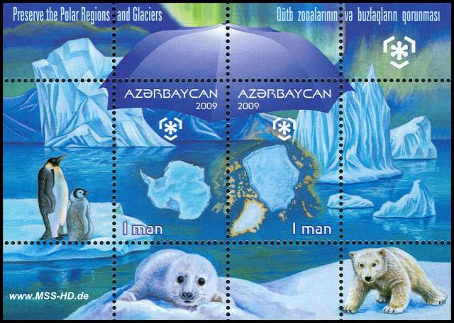 Briefmarken-Ausgabe Aserbaidschan: Schutz der Polar-Regionen und Gletscher