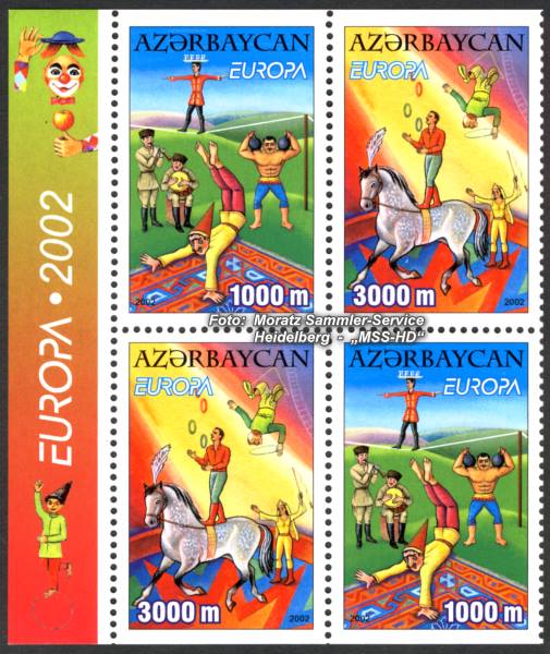 Briefmarken-Ausgabe Aserbaidschan: Europa CEPT Gemeinschaftsausgabe 2002 Zirkus
