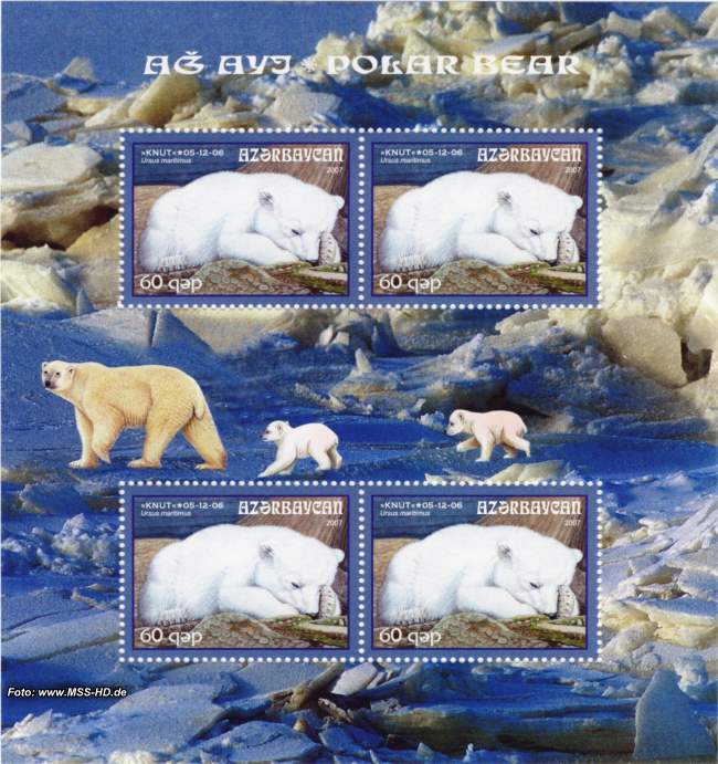 Stamp Issue Azerbaijan: polar bear Knut - souvenir sheet I