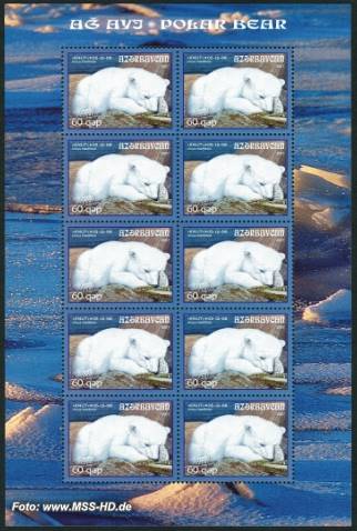 Stamp Issue Azerbaijan: polar bear Knut - sheet