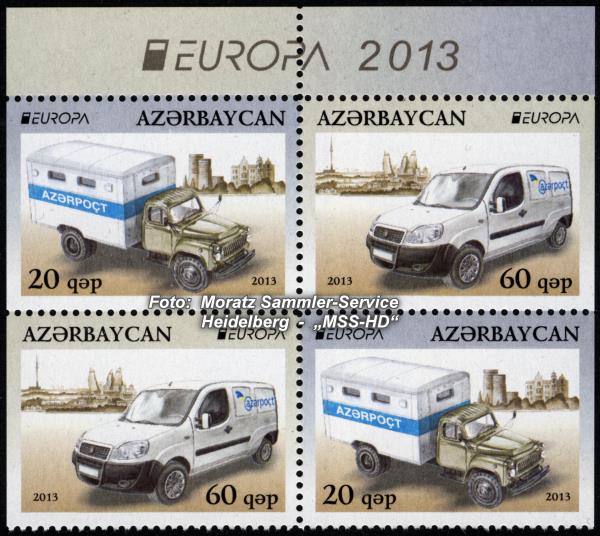 Briefmarken-Ausgabe Aserbaidschan: EUROPA CEPT Gemeinschaftsausgabe 2013 - Postfahrzeuge