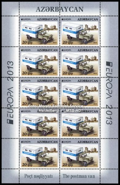 Briefmarken-Ausgabe Aserbaidschan: EUROPA CEPT Gemeinschaftsausgabe 2013 - Postfahrzeuge