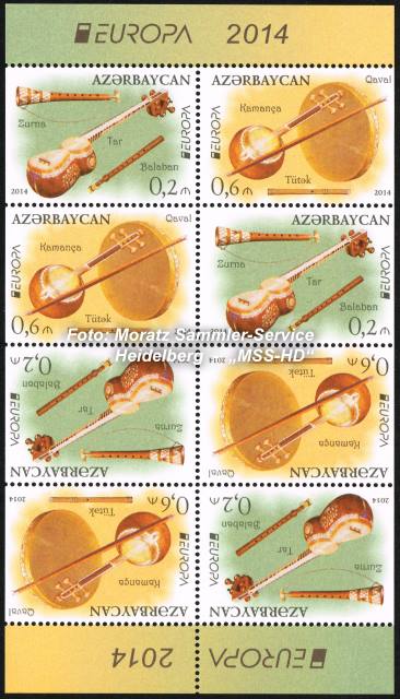 Stamp issue Azerbaijan: EUROPA CEPT Companionship 2014 - National music instruments