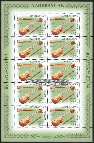 Stamp issue Azerbaijan: EUROPA CEPT Companionship 2014 - National music instruments