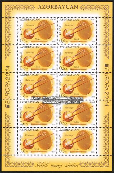 Stamp issue Azerbaijan: EUROPA CEPT Companionship 2014 - National music instruments