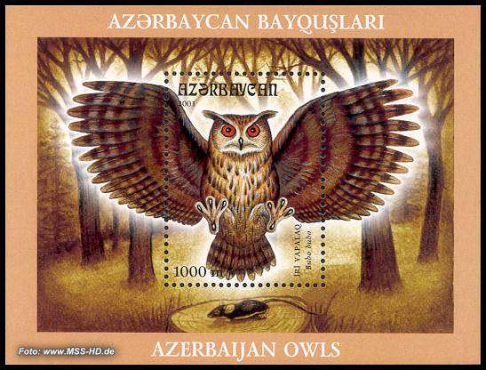 Stamp issue Azerbaijan: Owl, s/s 49