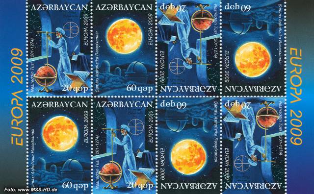 Briefmarken-Ausgabe Aserbaidschan: Europa CEPT Gemeinschaftsausgabe 2009 Astronomie