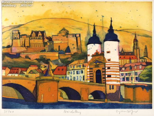 Gerhard Hofmann - original color etching "Heidelberg", 2010
