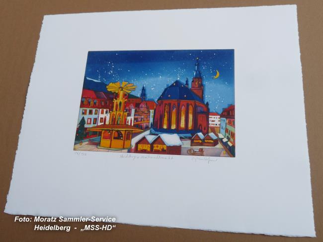 Gerhard Hofmann - original color etching "Heidelberger Weihnachtsmarkt"